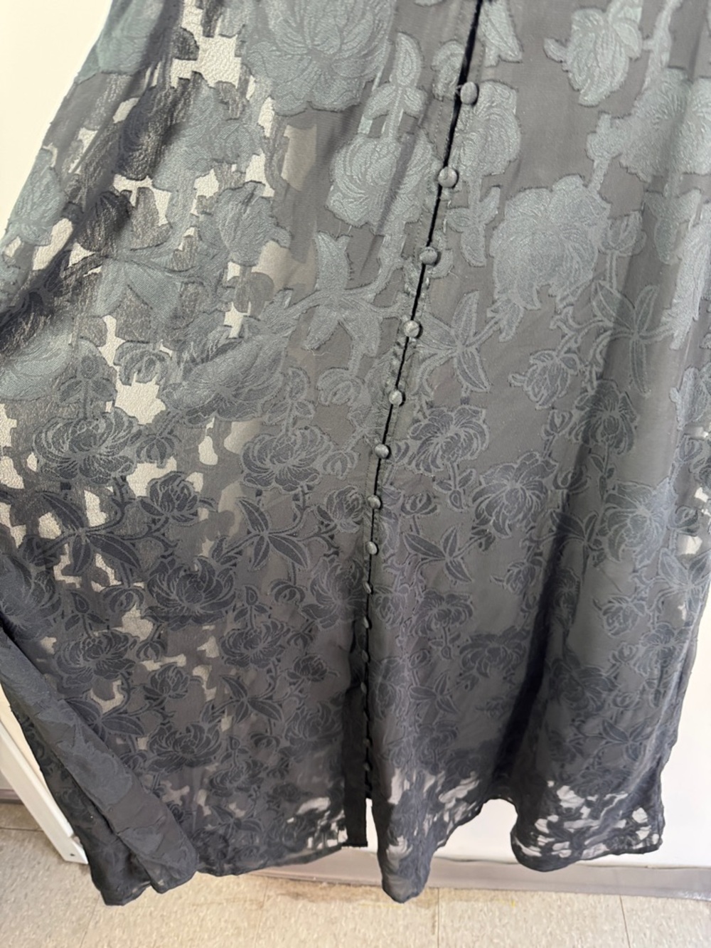 CREAM Black Jacquard Midi Dress Size 8 Sheer Sleeve Dark Romantic Chic Grunge - Picture 4 of 13